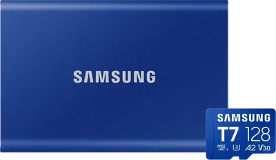 Samsung T7 Portable SSD 2TB Blau + Samsung microSDXC T7 128GB 170 MB/s