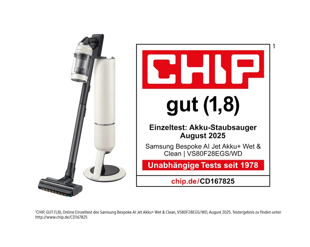 Samsung Bespoke AI Jet Akku+ Wet & Clean mit Spray Spinning Sweeper, 770 W Motorleistung, Santorini Beige