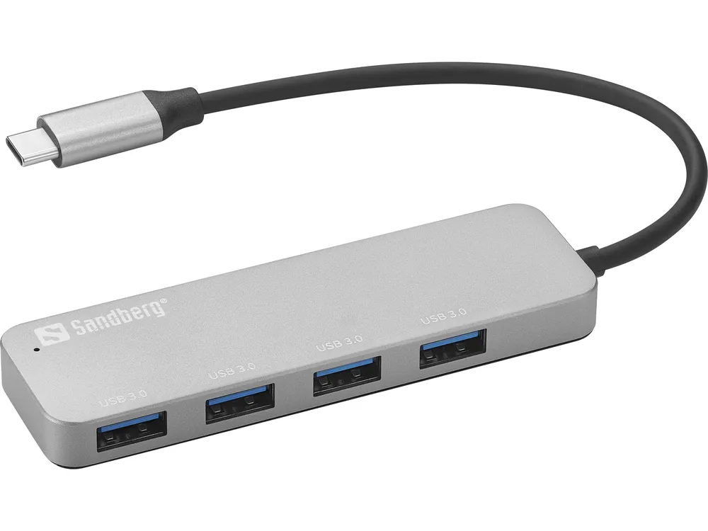 Hub Sandberg 4 Ports USB 3.0 5 Gbps USB-C zu USB-A Aluminium Silber