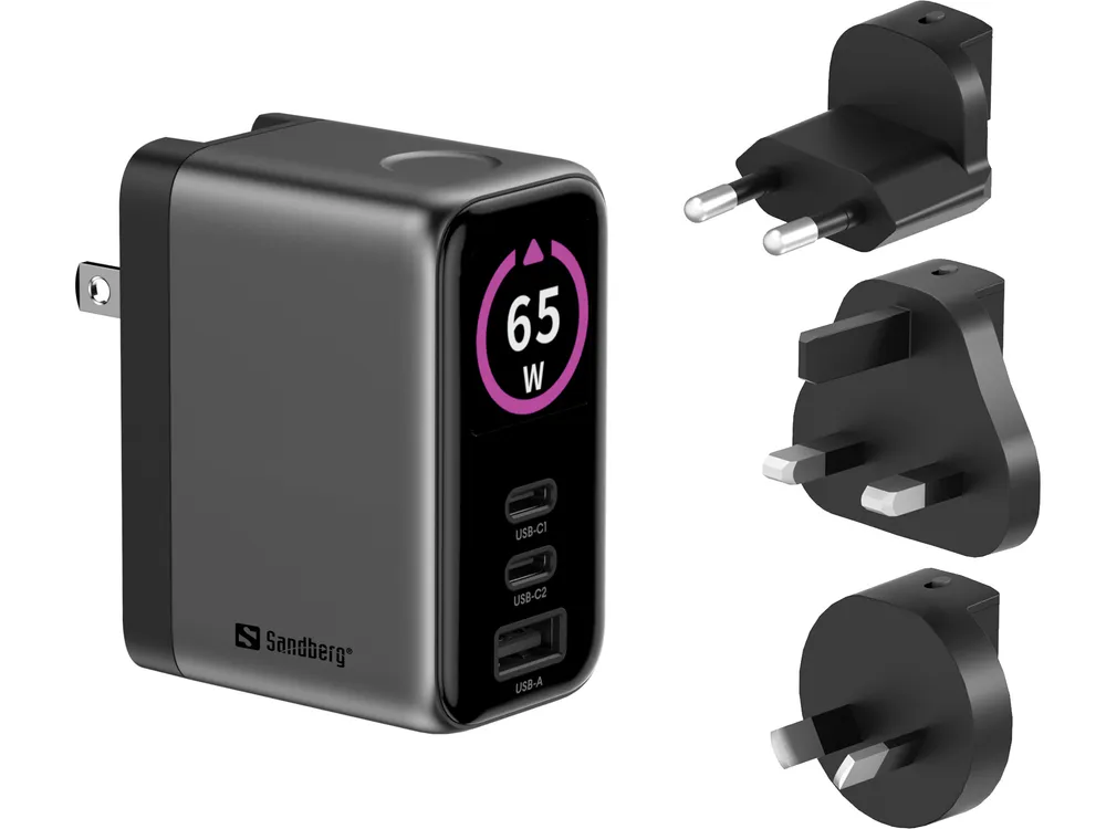Ladegerät USB Sandberg Travel Charger PD65W Display 3 Ports