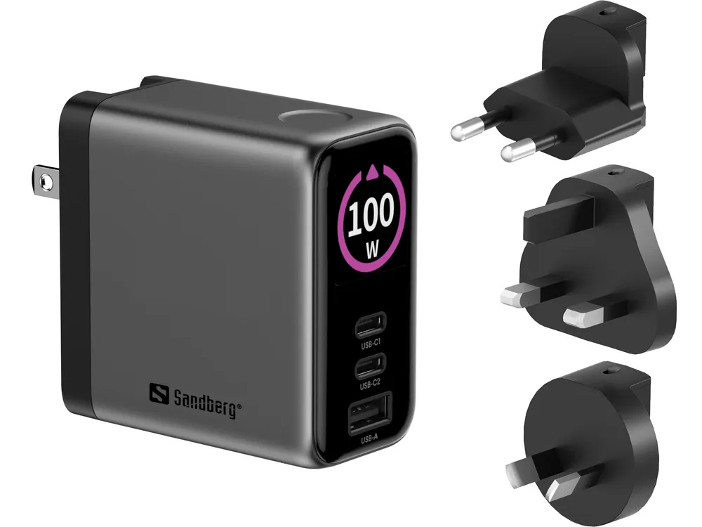 Sandberg Travel Charger PD100W Display USB-C und USB-A