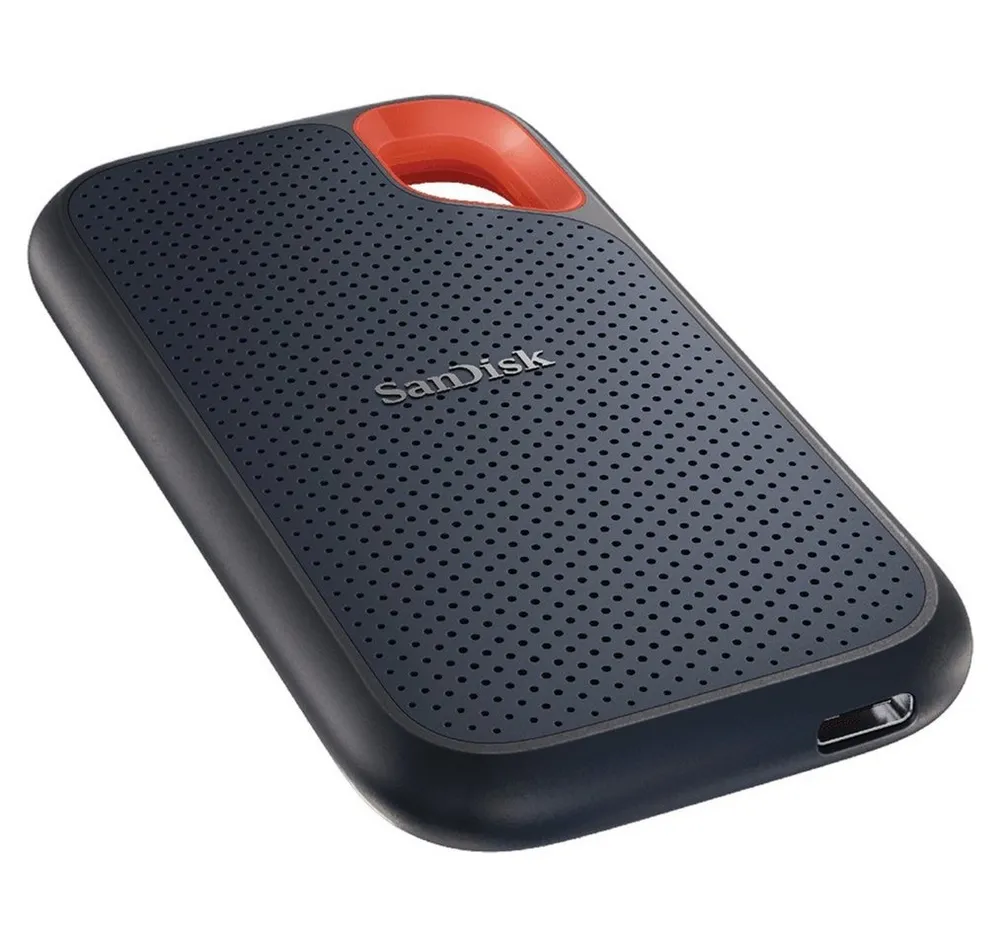 Sandisk Extreme Portable 1TB tragbare SSD USB-C USB-A externe SSD (1 TB) 1050 MB/S Lesegeschwindigkeit, 1000 MB/S Schreibgeschwindigkeit, IP65, AES 256-Bit, NVMe, Stoßfestes Outdoor-Design
