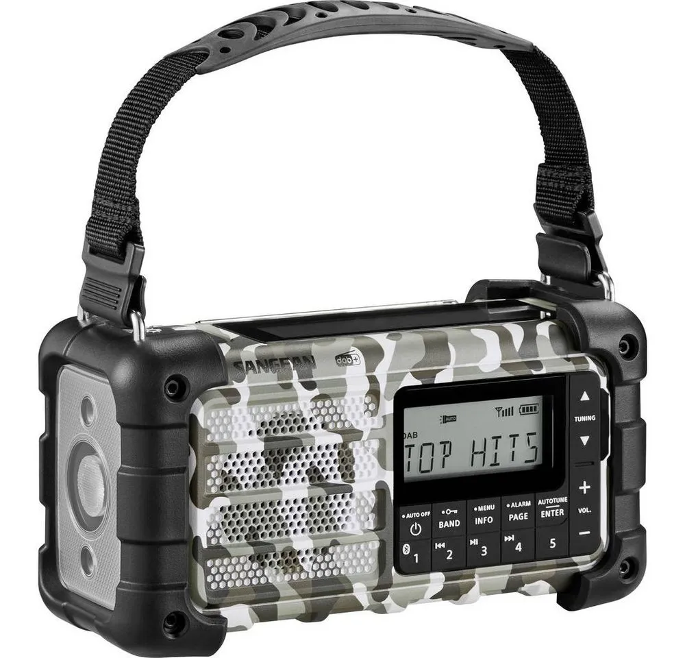 Sangean MMR-99 DAB+ Camo Notfallradio DAB+, UKW AUX, USB, Bluetooth® Radio (Solarpanel, Handkurbel, Akku-Ladefunktion)