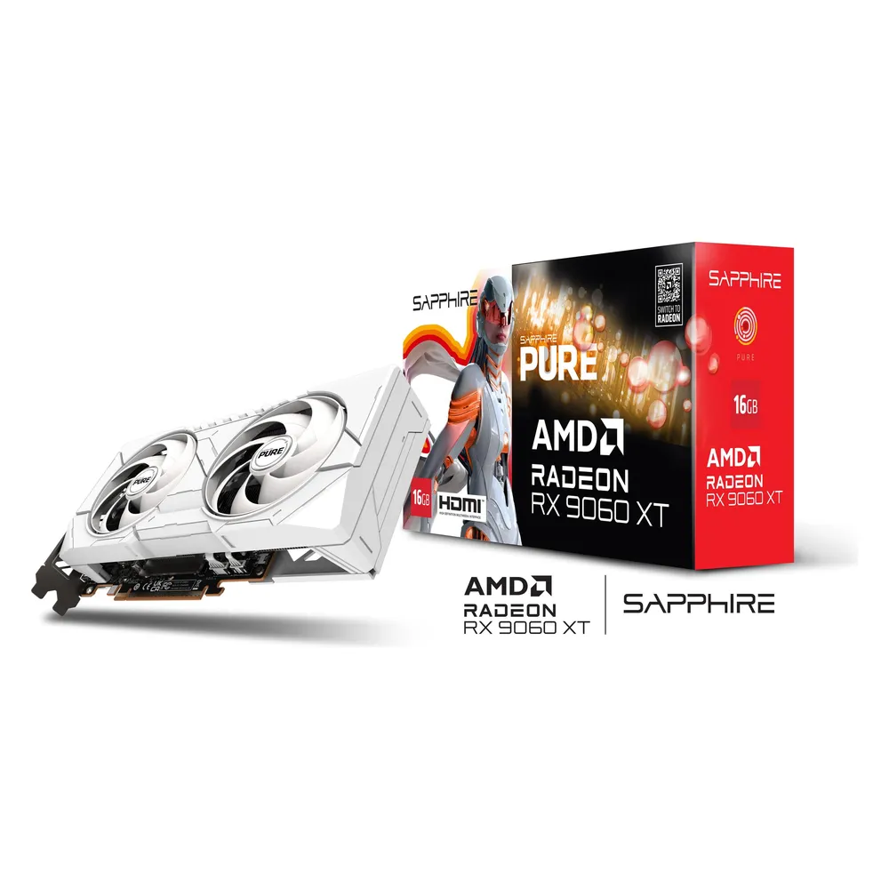 Sapphire Radeon RX 9060 XT 16 GB GDDR6 Dual-X Grafikkarte, weiße Beleuchtung