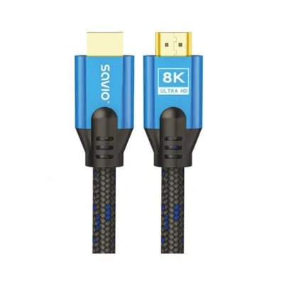 Savio CL-169 5M geflochtenes HDMI 2.1-Kabel 8K Blau und Schwarz HDR 48 Gbit/s Gold