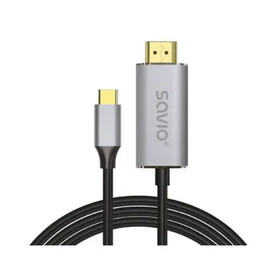 Savio CL-171 USB-C auf HDMI 2.0 4K-Kabel, 2 m, Schwarz und Silber, HDCP 4K 120 Hz