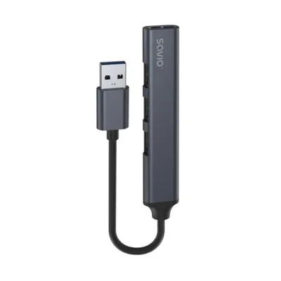 Savio AK-70 USB Hub 3 USB 2.0 Anschlüsse, 1 USB 3.1 Gen 1 Anschluss, Aluminium, 18cm
