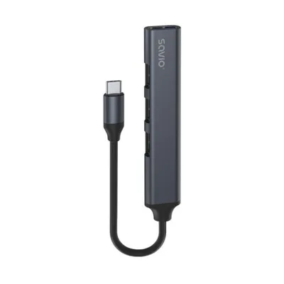 Savio USB-C Aluminium USB-Hub 3xUSB 2.0 1xUSB 3.1 Gen1 5Gbps Plug & Play