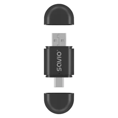 Adapter Savio TR-17 Wireless CarPlay Android Auto USB-A USB-C Schwarz