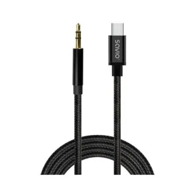 Audiokabel Savio CL-188 USB-C auf 3,5 mm Klinke 2m DAC integriert Schwarz