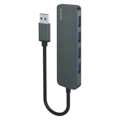 USB-Hub Savio AK-53 4x USB-A 3.1 Gen 1 Aluminium Grau
