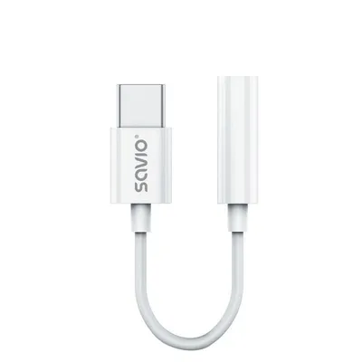 Adapter Savio AK-51 USB-C auf 3,5 mm Klinke DAC Weiß 0,11 m kompatibel Xiaomi Huawei Oppo