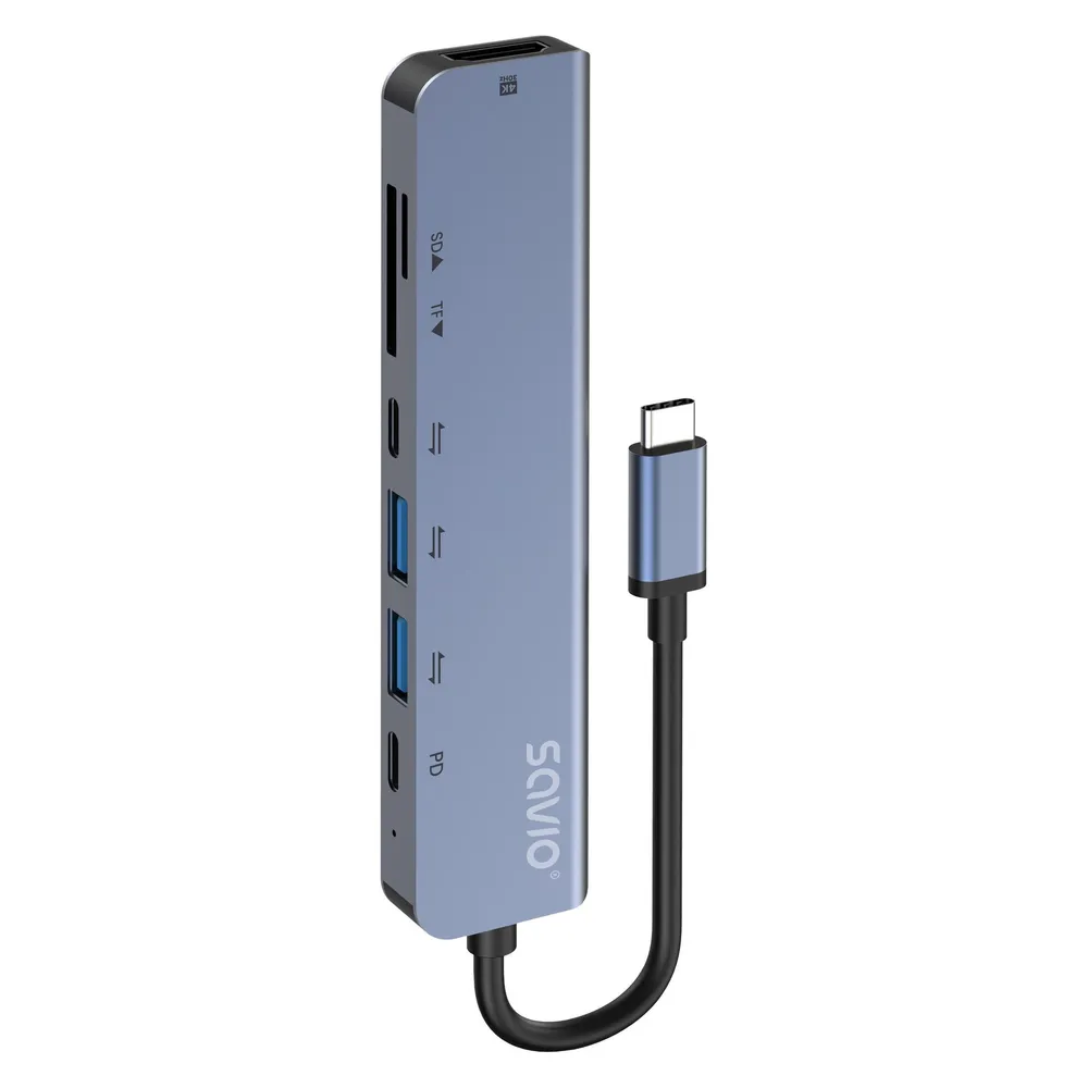 Hub Savio 7 Ports 5 Gbit/s AK-82 USB-C HDMI SD Power Delivery