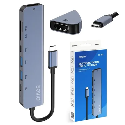 Hub Savio 7 Ports 5 Gbit/s AK-82 USB-C HDMI SD Power Delivery