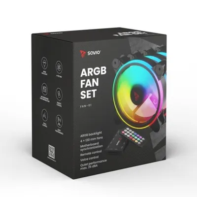 Savio FAN-01 120-mm-Luftkühlungskit mit 4 RGB-Lüftern und Sprachsteuerung