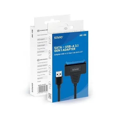 USB-A 3.1 Savio K-68 auf SATA 2,5 Zoll 5 Gbit/s Plug & Play-Adapter 25 cm Schwarz