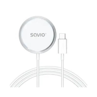 Qi Ladegerät Savio LA-11 15W Magnetisch USB-C Weiß Kompatibel mit MagSafe