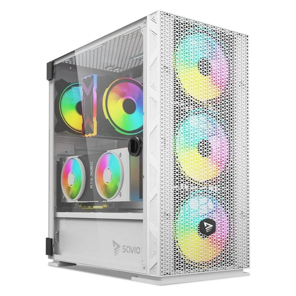 PC-Gehäuse Savio Raptor X1 ARGB Gehärtetes Glas Weiß Midi Tower