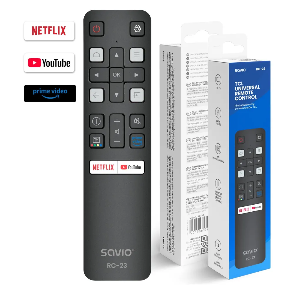 Mando a distancia Savio RC-23 Universal TCL IR Inalámbrico 19 Botones