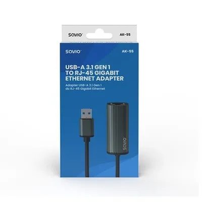 Savio AK-55 USB-A 3.1 Gen 1 auf RJ-45 Gigabit Ethernet Adapter 1000 Mbit/s 18 cm Mattgrau