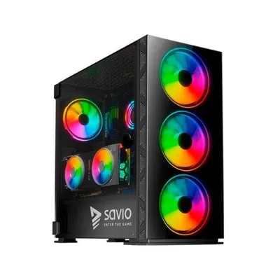 Savio Prime X1 ARGB ATX-Tower mit 4 Lüftern aus gehärtetem Glas, Schwarz