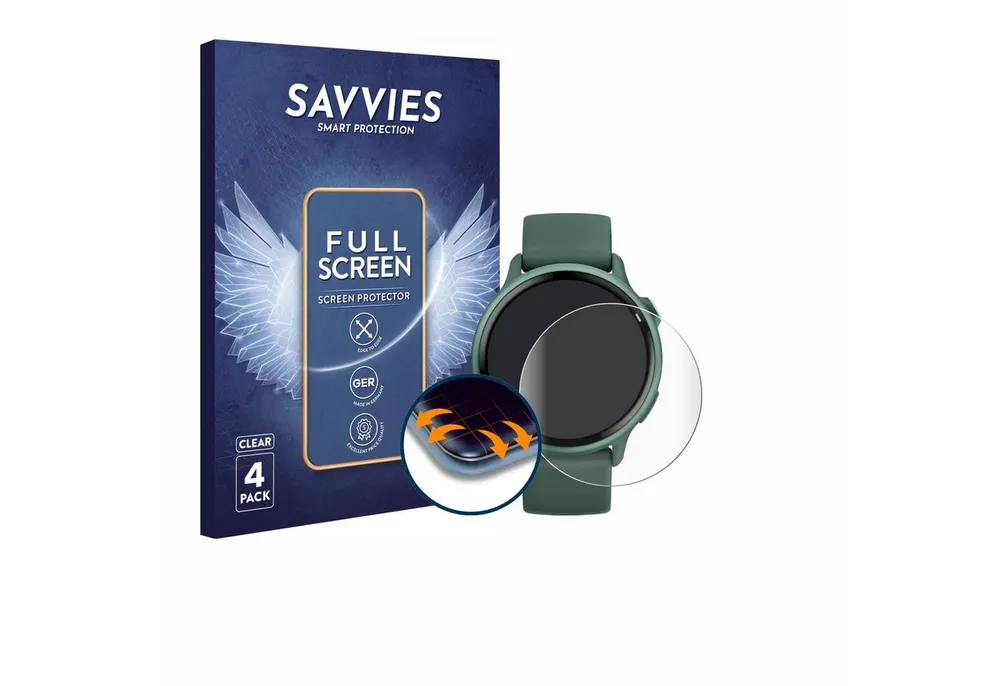 Savvies Displayschutzfolie Fullscreen Schutzfolie für Garmin vivoactive 6, 4 Stück, Displayschutz Folie Fullcover Klar Transparent