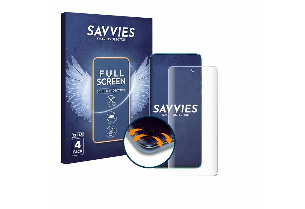 Savvies Displayschutzfolie Fullscreen Schutzfolie für Motorola Edge 60, 4 Stück, Displayschutz Folie Fullcover Klar Transparent