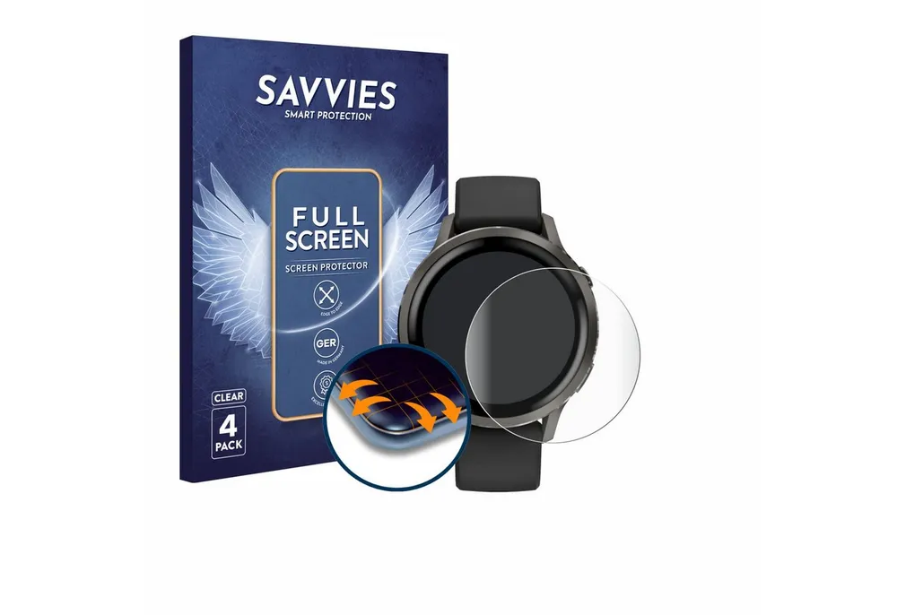Savvies Displayschutzfolie Fullscreen Schutzfolie für Garmin Venu 4 (41 mm), 4 Stück, Displayschutz Folie Fullcover Klar Transparent