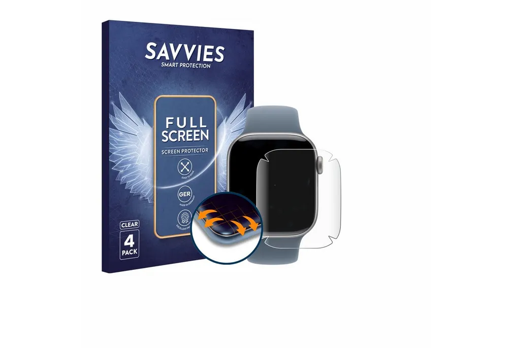 Savvies Displayschutzfolie Fullscreen Schutzfolie für Apple Watch Series 11 (42 mm), 4 Stück, Displayschutz Folie Fullcover Klar Transparent