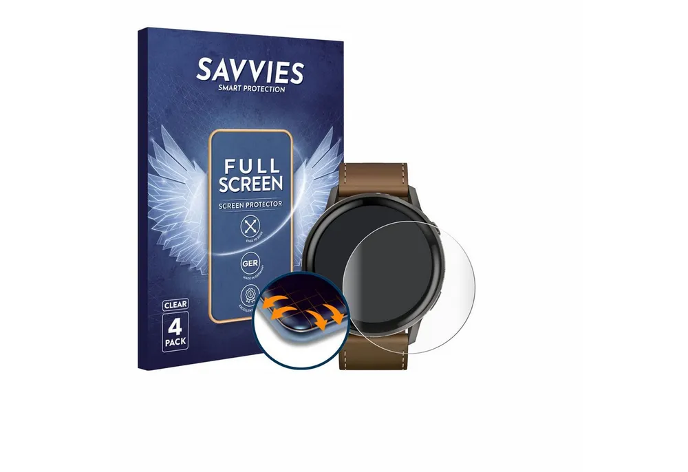Savvies Displayschutzfolie Fullscreen Schutzfolie für Garmin Venu 4 (45 mm), 4 Stück, Displayschutz Folie Fullcover Klar Transparent