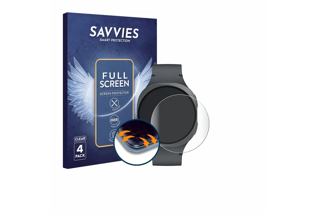 Savvies Displayschutzfolie Fullscreen Schutzfolie für Samsung Galaxy Watch 8 (40 mm), 4 Stück, Displayschutz Folie Fullcover Klar Transparent