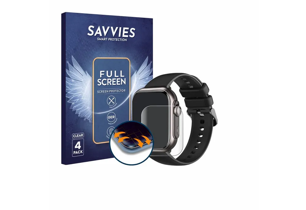 Savvies Displayschutzfolie Fullscreen Schutzfolie für Fosmet Smartwatch 1.83", 4 Stück, Displayschutz Folie Fullcover Klar Transparent