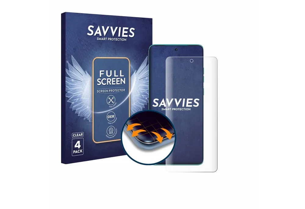 Savvies Displayschutzfolie Fullscreen Schutzfolie für Motorola Edge 60 Fusion, 4 Stück, Displayschutz Folie Fullcover Klar Transparent
