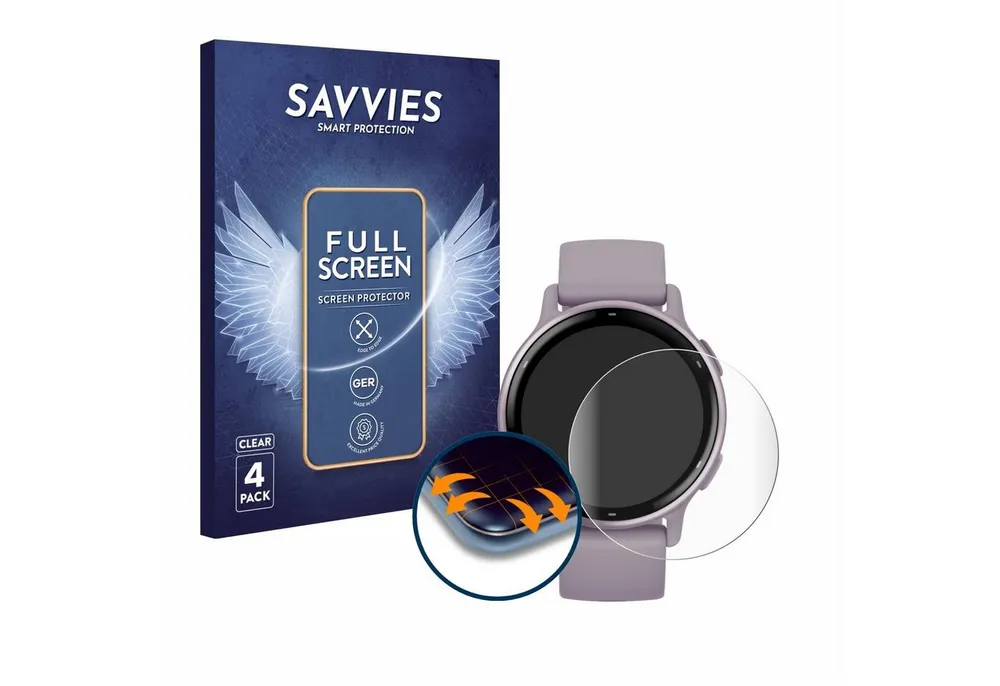 Savvies Displayschutzfolie Fullscreen Schutzfolie für Garmin vivoactive 5, 4 Stück, Displayschutz Folie Fullcover Klar Transparent
