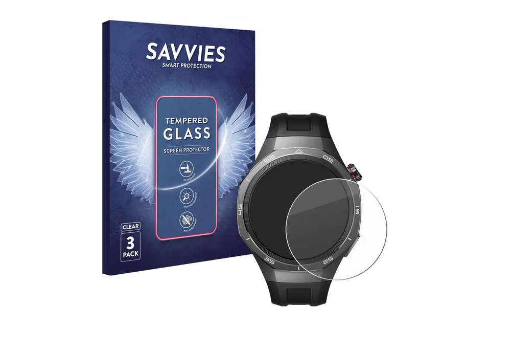 Savvies Displayschutzglas Schutzglas für Huawei Watch GT 5 Pro (46 mm), 3 Stück, Displayschutz 9H Glas Klar Transparent