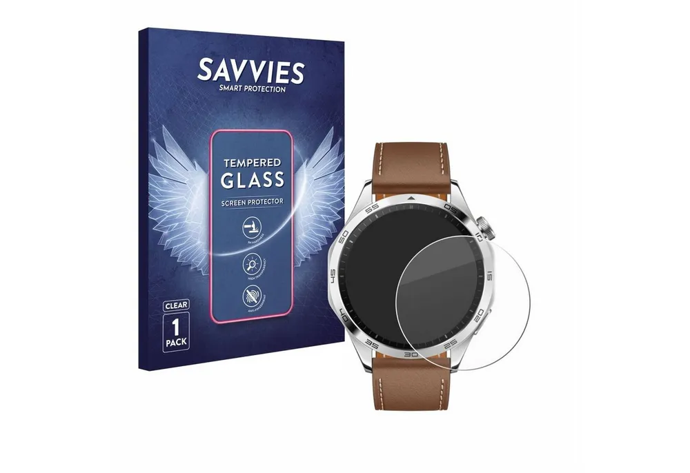 Savvies Displayschutzglas Schutzglas für Huawei Watch GT 4 (46mm), Displayschutz 9H Glas Klar Transparent