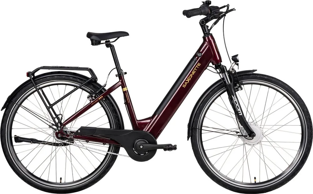 SAXONETTE E-Bike Cityrad SAXONETTE Comfort Plus 5.0 E-Bike Damen 28 Zoll, 7 Gang Shimano Nexus 7 Gänge Schaltwerk, Nabenschaltung, Frontmotor, 468 Wh, (Packung), (mit integr. Akku), Elektrofahrrad für Alltag und Einkauf