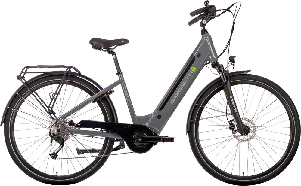 SAXONETTE E-Bike Trekkingrad E-Bike Cityrad Deluxe Sport (Wave), 9 Gang Shimano Alivio Schaltwerk, Kettenschaltung, Mittelmotor, 418 Wh, (Packung), (mit integr. Akku), Elektrofahrrad für Damen u. Herren