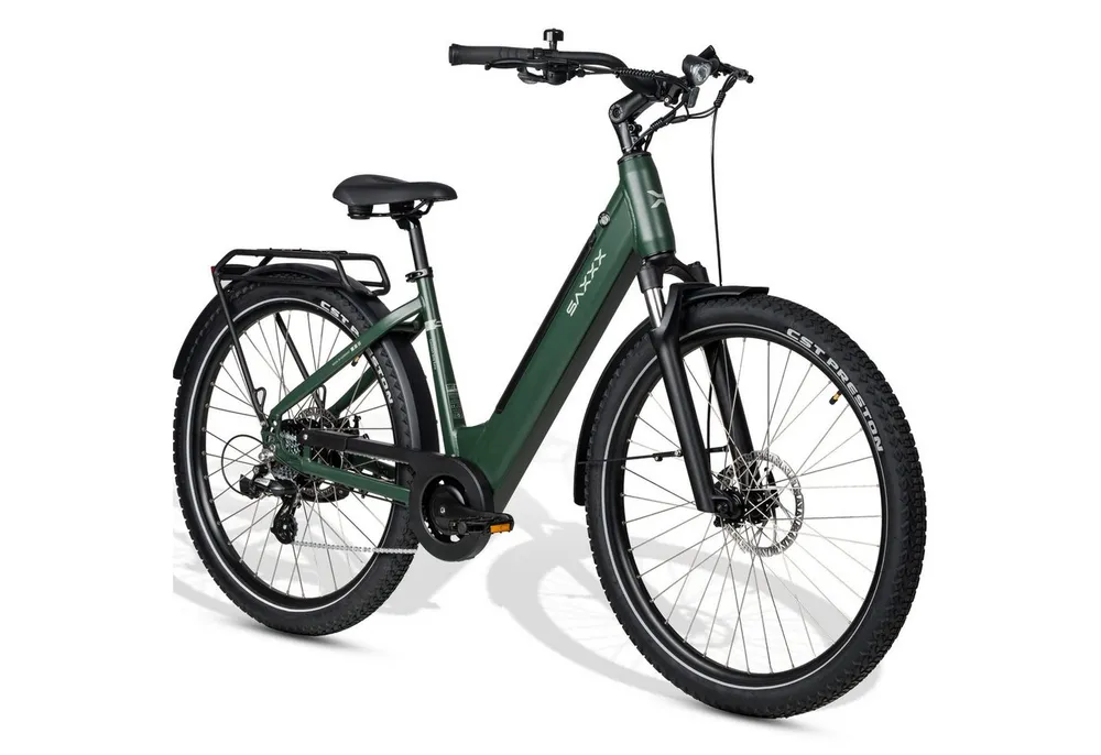 SAXXX E-Bike Cityrad 28 Zoll Damen/Herren, SAXXX CSE/SUV, 468Wh, 95 % vormontiert, 7 Gang SHIMANO Altus Schaltwerk, Kettenschaltung, Hinterradmotor, 468 Wh, (mit Tiefeinstieg, mit Gepäckträger, abnehmbarer Akku), 250W Heckmotor, Pedelec E-Citybike, Elektrofahrrad mit 45cm Rahmenhöhe