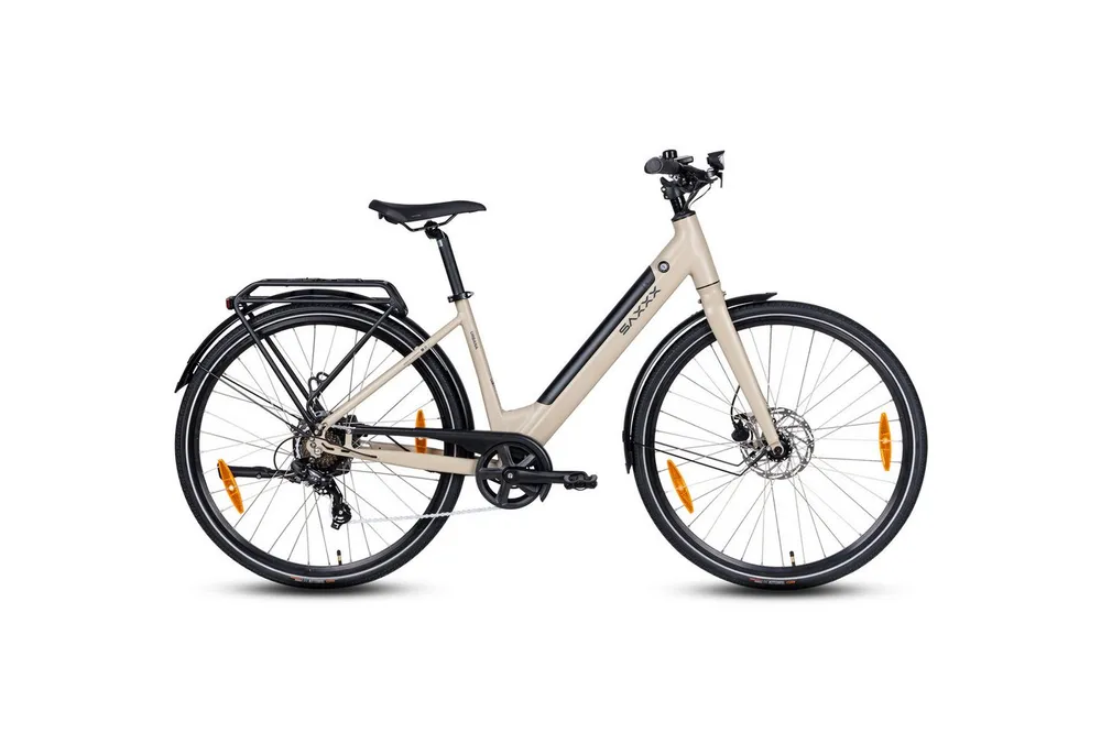 SAXXX E-Bike Cityrad 28 Zoll, Elektrofahrrad bis zu 90km, E-Cityrad, nur 21,5kg, RH: 45cm, 7 Gang Shimano, Kettenschaltung, Heckmotor, 417,6 Wh, Tiefeinsteiger, Farb-LCD, Ananda Hinterradmotor, Tektro hydr. Bremsen