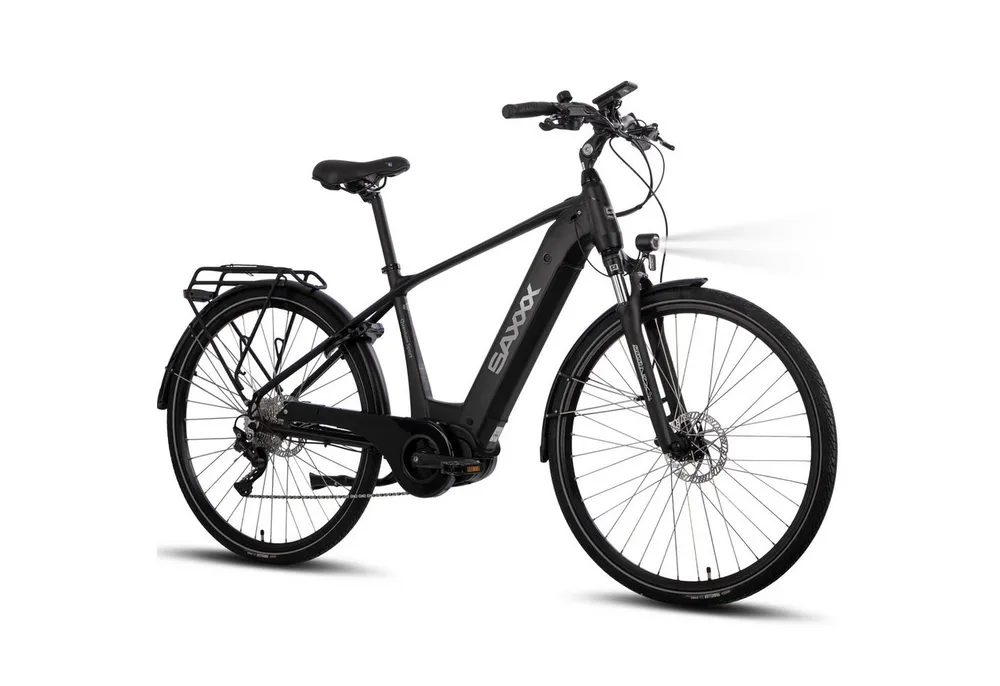SAXXX E-Bike Trekkingrad 28 Zoll für Damen u. Herren, SAXXX QSD, 540Wh, max. 110km, 130kg, 10 Gang SHIMANO Deore Schaltwerk, Kettenschaltung, Mittelmotor, 540 Wh, (mit entnehmbarem Akku, mit Akku-Schlüssel, mit Gepäckträger), StVZO Pedelec, hydr. Scheibenbremsen, vormontiert zu 95 %