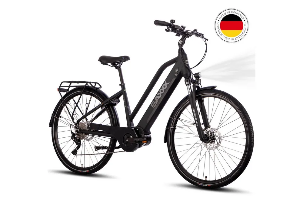 SAXXX E-Bike Trekkingrad 28 Zoll Pedelec mit 90 Nm Antrieb, 10 Gang SHIMANO Deore Schaltwerk, Kettenschaltung, Mittelmotor, 522 Wh, (mit abnehmbarem Akku mit Schloss vormontiert zu 95), Bis 100 km Reichweite, hydraulische Scheibenbremsen