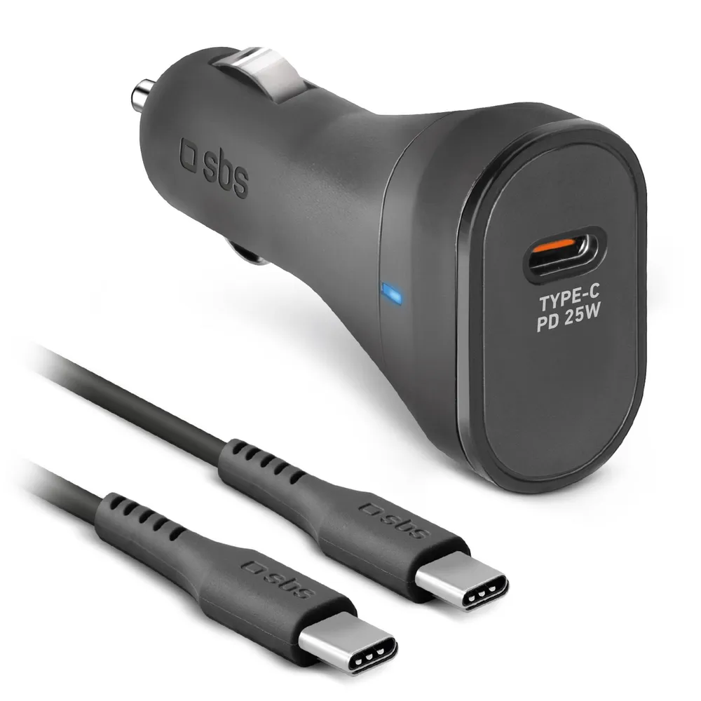 Autoladegerät mit USB-C-Kabel, USB-C, 25 W, 1 m, Schwarz