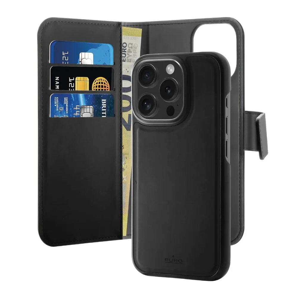 Detachable 2 in 1 Wallet Case for iPhone 16 Pro Max, Schwarz
