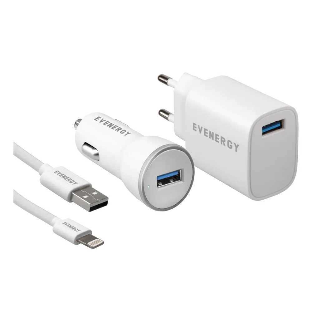Kabel, Autoladegerät und Netzladegerät für iPhone mit Lightning-Anschluss
