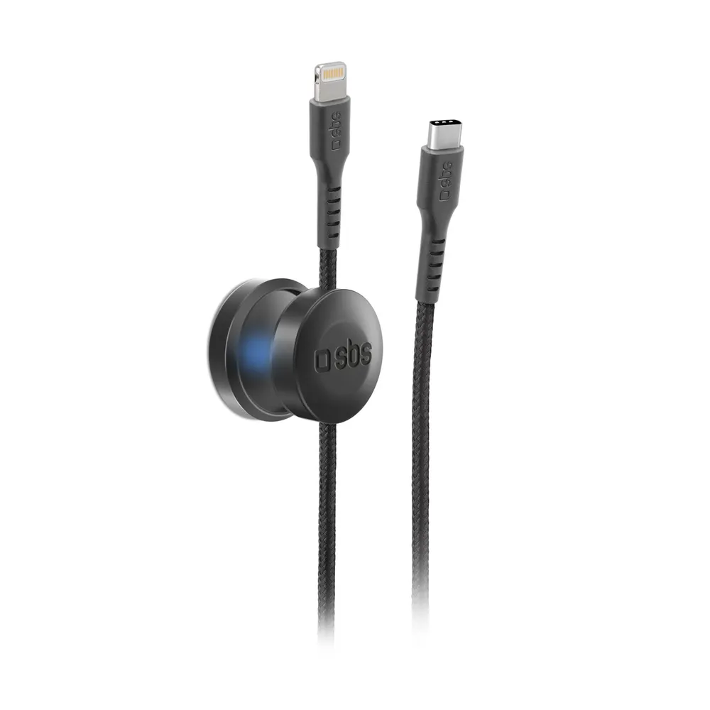 Kabel mit Magnethalterung, USB-C auf Lightning, 2 m, Schwarz