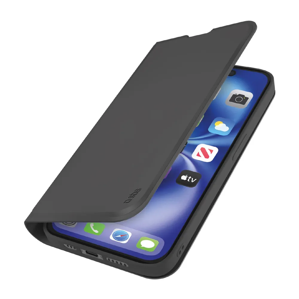 Klapphülle mit Ständer und Soft-Touch-Oberfläche für das iPhone 16E, Schwarz Handyhüllen