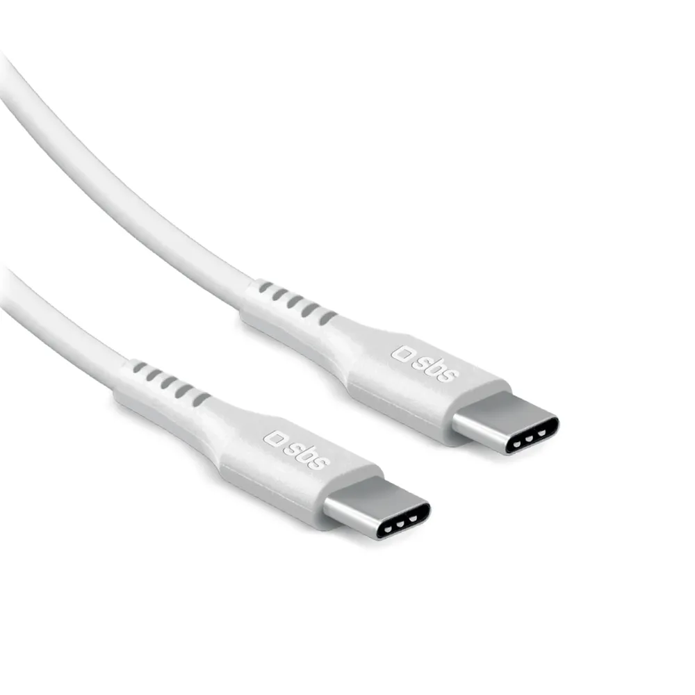 USB-C 2.0 Kabel 60W, 2 Meter, zum Laden und zur Datenübertragung, Weiß