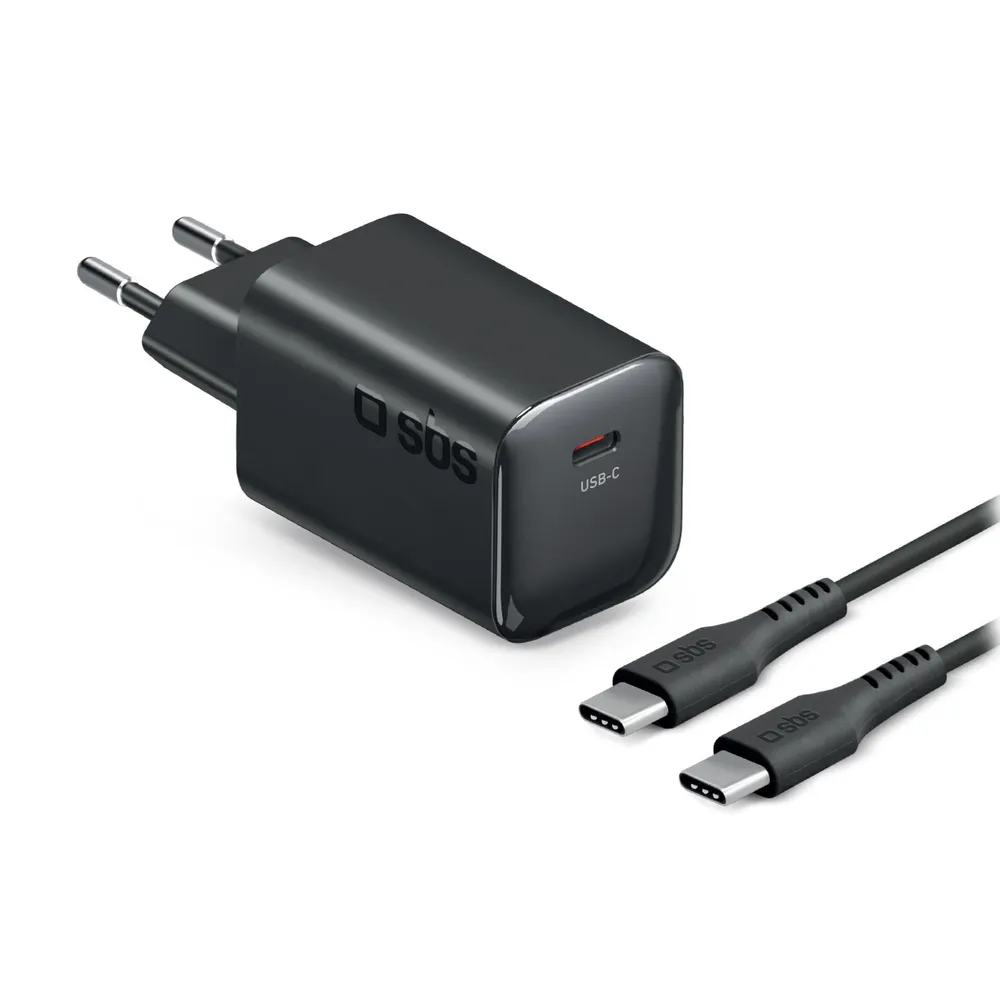 Kit zum Laden von Laptop, Smartphone und Tablet mit 65W Power Delivery Wandladegerät und 2 m USB-C-Kabel, Schwarz