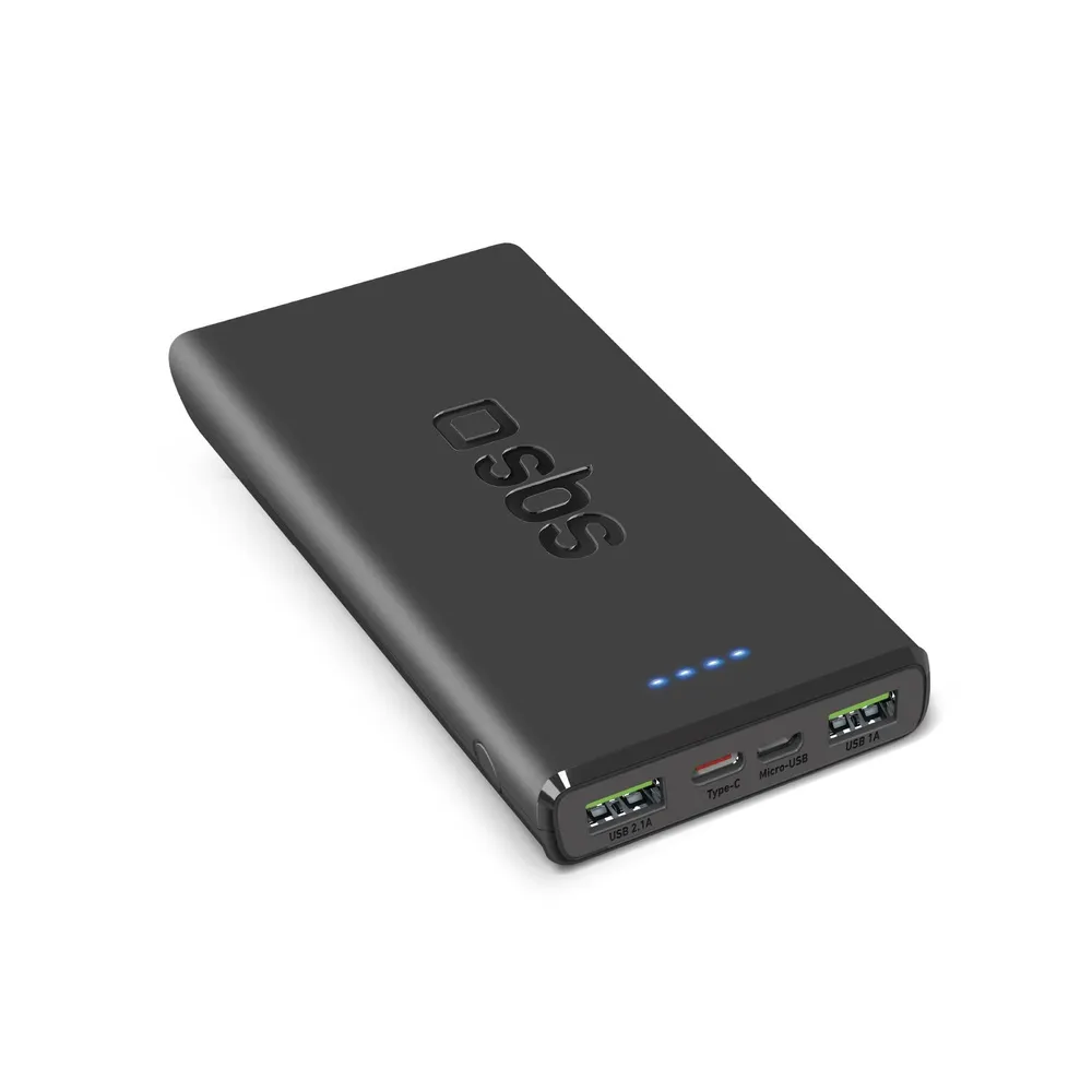 Powerbank mit 10000 mAh mit Power-Delivery-Technologie (PD) über 20W, Schwarz